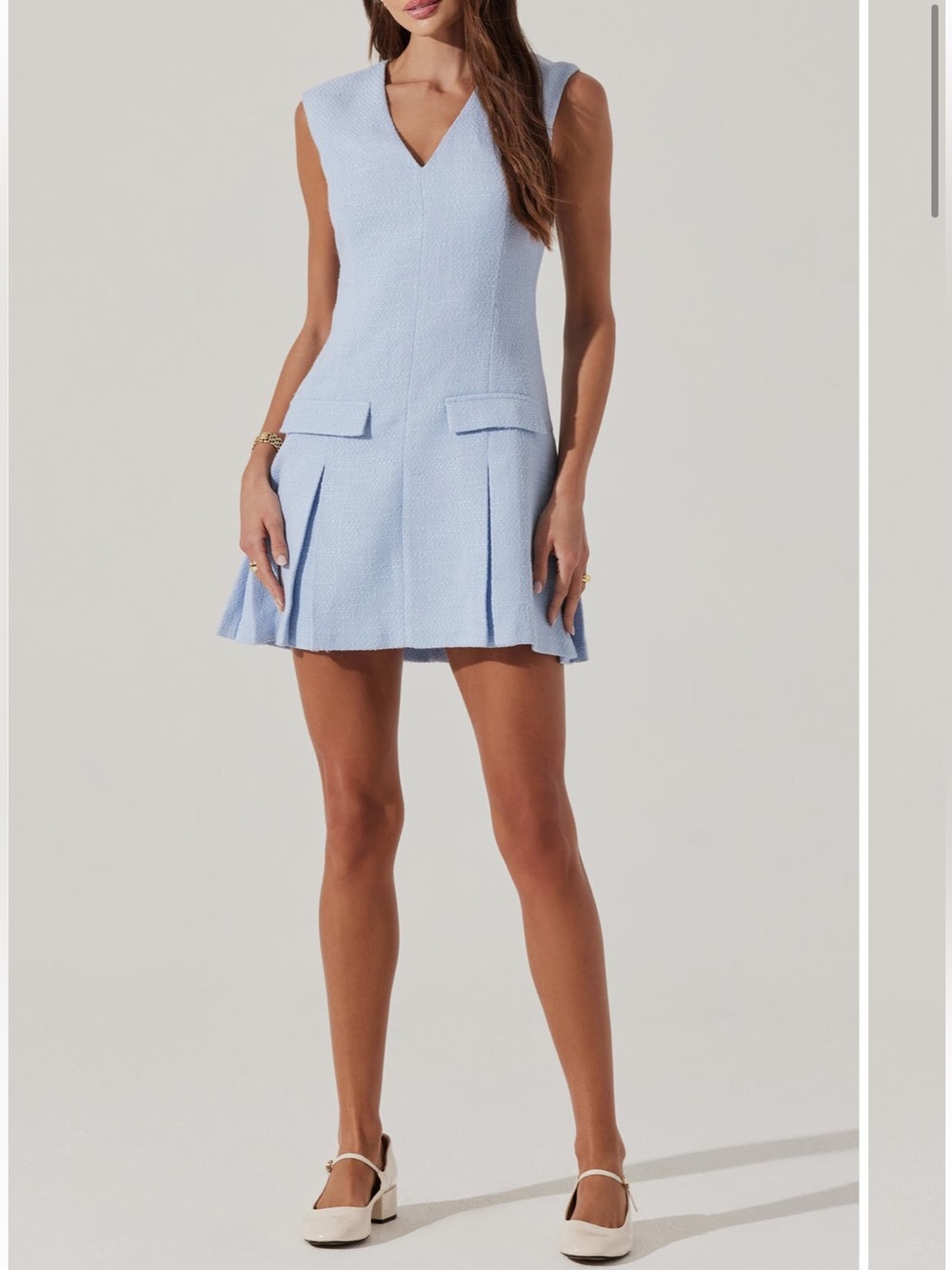 ASTR The Label Pleated Tweed Mini Dress | Light Blue | Size Medium | EUC